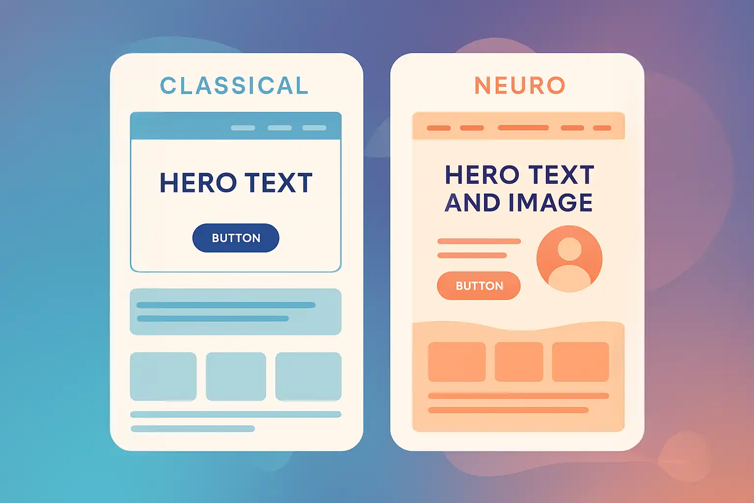 Illustration neurowissenschaftlicher UX-Prinzipien: Hick’s Law, Miller’s Law, Priming und Trust-Signale visuell dargestellt