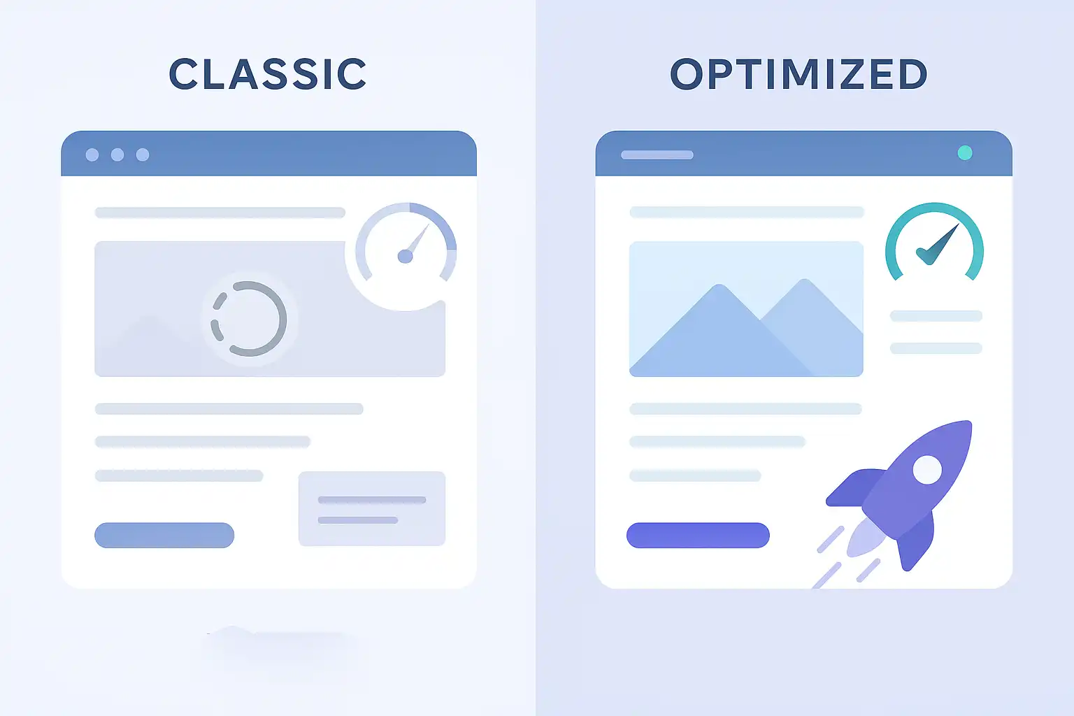 Vergleich von klassischer und optimierter Website in Bezug auf Ladegeschwindigkeit und UX-Performance