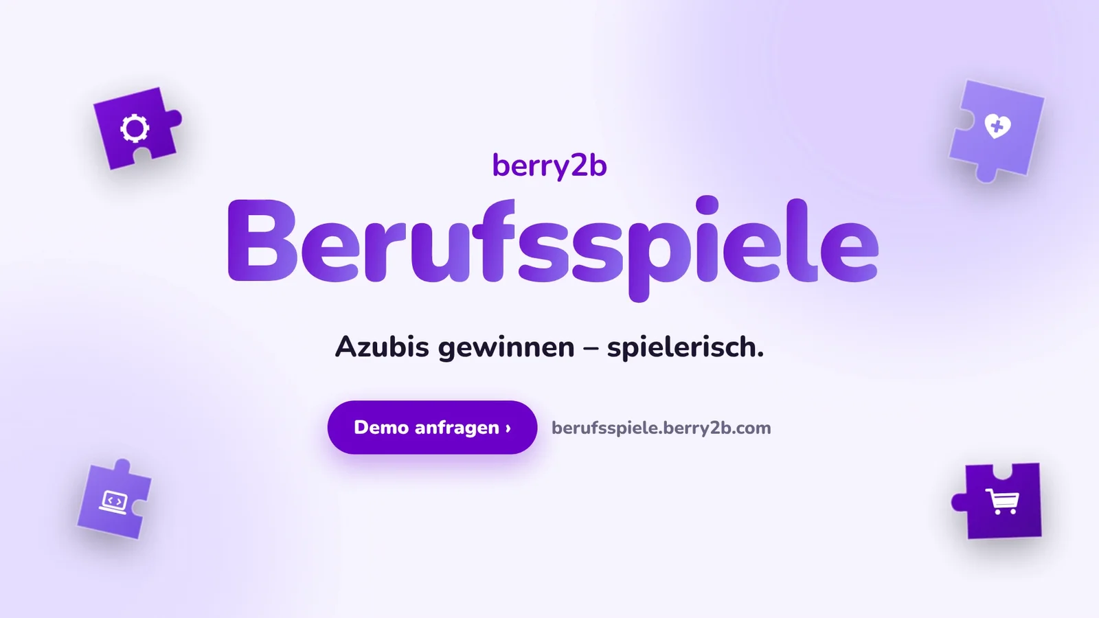 Schlussbild: berry2b Berufsspiele, Claim „Azubis gewinnen – spielerisch.“ und der Button „Demo anfragen“