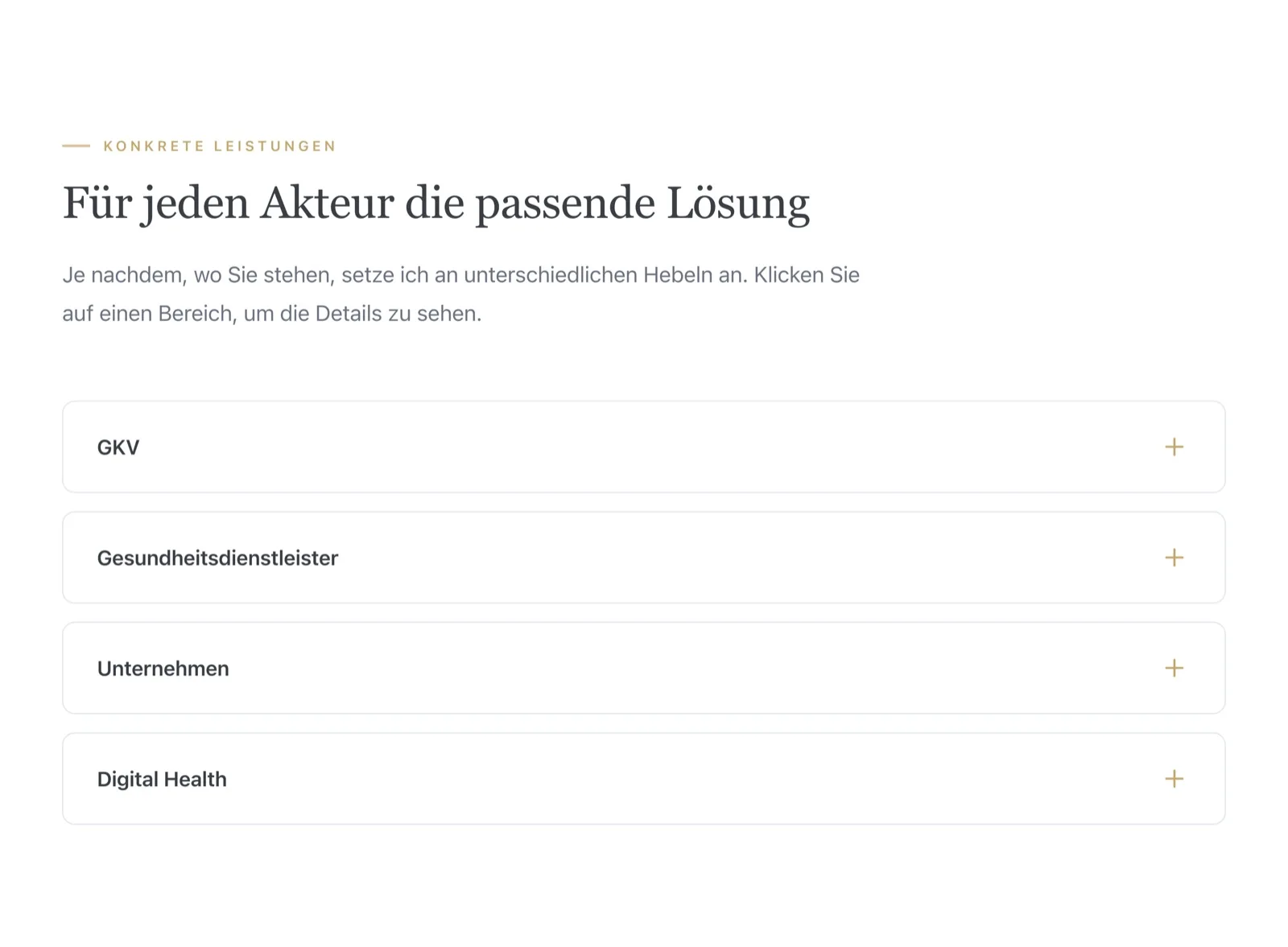 Leistungen als Akkordeon: GKV, Gesundheitsdienstleister, Unternehmen, Digital Health