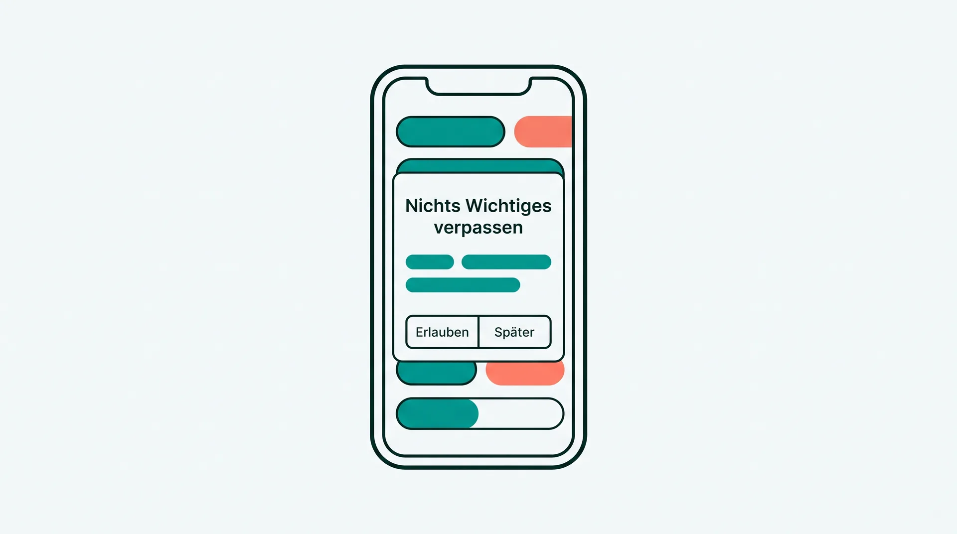 Ein Berechtigungsdialog mit der Überschrift „Nichts Wichtiges verpassen“ und den Knöpfen „Erlauben“ und „Später“
